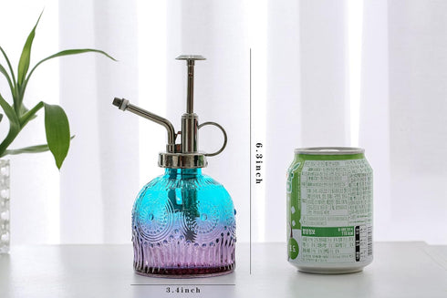 Glass Plant Mister Spray Bottle, 6.3inch Tall Vintage Plant Spritzer Watering Can, Succulent Watering Bottle with Top Pump, Plant Mister Glass Wat...