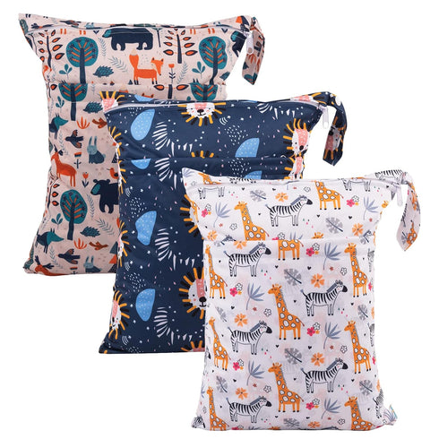 babygoal Wet Dry Bags for Baby Cloth Diapers, Washable Travel Bags, Beach, Pool, Gym Bag for Swimsuits & Wet Clothes with Two Zippered Pockets 3 P...