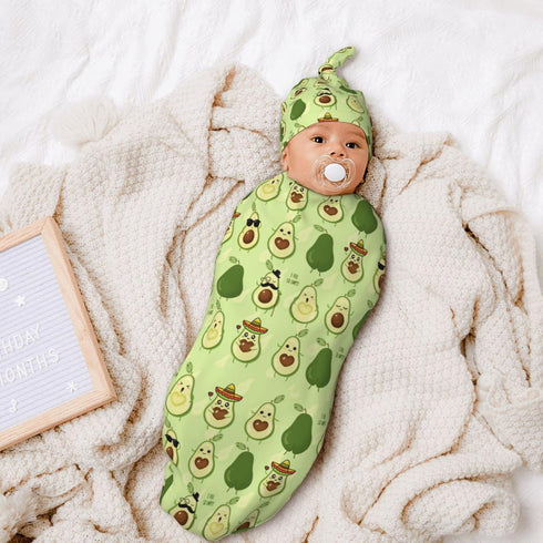 Cute Avocado Newborn Swaddle Blanket with Hat Sets Newborn Receiving Blanket for Boy Girl Swaddle Sack Shower Infant Gift...