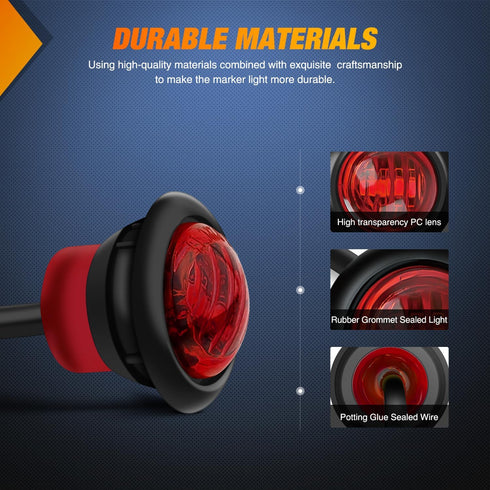 Nilight 3/4Inch Round Marker Light 10PCS Red LED Clearance Light 2 Connectors Side Indicator Bullet Marker Light IP68 Waterproof for Trailer Truck...