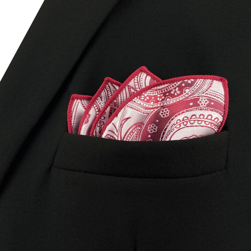 S&W SHLAX&WING Pocket Squares for Men Paisley Silver Red Pink Wedding Gift Color Edge...