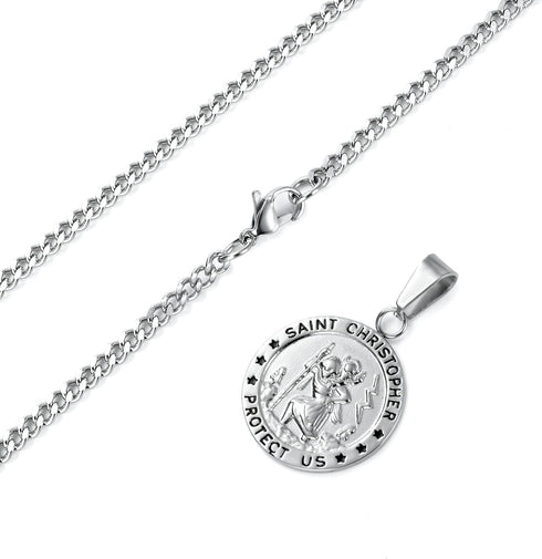 ORAZIO SAINT CHRISTOPHER Necklace 3.5mm Stainless Steel Penant Necklace Curb Link Chain 22-24 Inches...