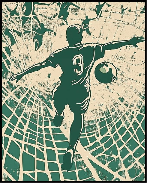 Posterizer 1 pcs-abstract retro- nspired illustration of a football-soccer player-Sports & Hobby Art Gifts for sports fans Decor for Home & Office...