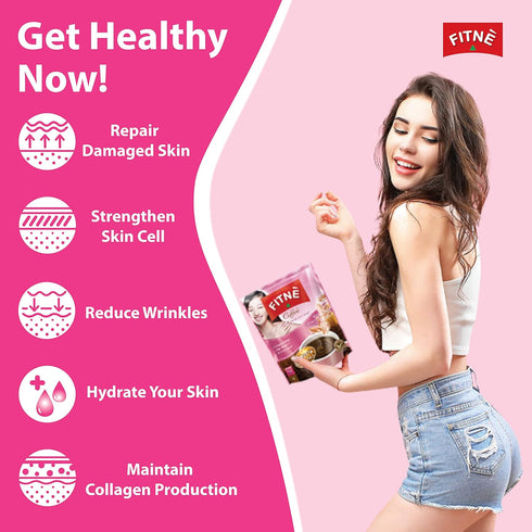 FITNE Instant 3 In 1 Coffee Packets Mix With Natural Hydrolyzed Collagen Vitamin C Smooth Blend Tasty Aromatic No Sugar Sucralose Sweetener, 10 St...