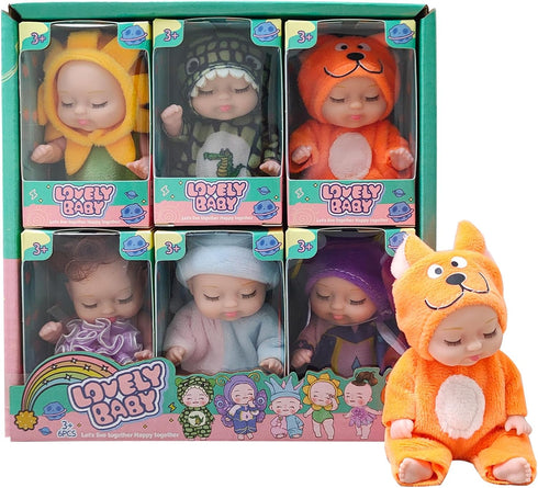 4 Inch Mini Baby Dolls 6pcs Gift Set, Cute Small Baby Doll Toys with Animal Clothes, Suitability Kids 3 and up (D Edition)...