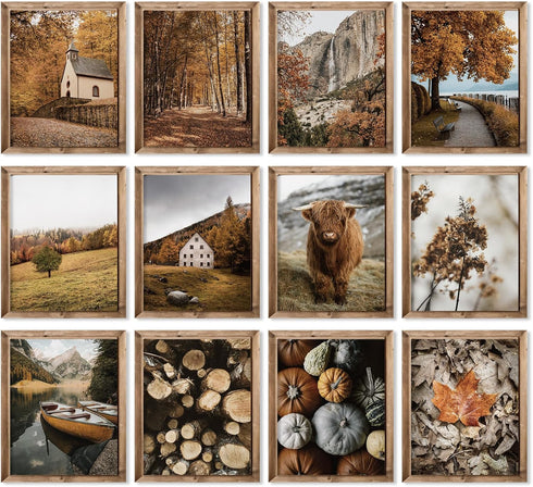 JarThenaAMCS 12Pcs Fall Wall Art Prints Country Autumn Landscape Art Poster Realistic Nature Scenery Wall Decor for Seasonal Home Gallery Living R...