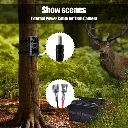 Trail Camera Power Cord,5.5x2.1mm DC External Power Cable,5.5x2.1mm DC Plug Compatible,Connection with Portable Power Banks,Solar Panels, Game/Doo...