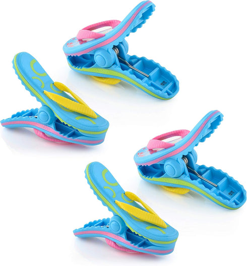 O2COOL Boca Clips - Beach Towel Clips for Beach Chairs, Pool and Patio Accessories Clothes Pins for Bags, 2-Pack (Flip Flop)...
