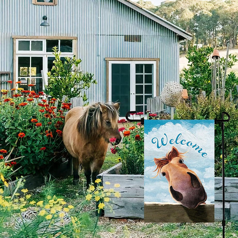 Welcome Garden Farm Flag, Welcome To the Horse Farmhouse, Yard Flag for Outside, Garden Banner Decorations Decor Vertical Double Side 12x 18 Inche...