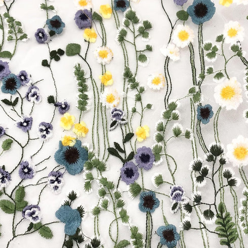 2 Yards High end 2D Large Positioning Water Plants Flowers Soft Mesh Heavy-Duty Embroidery Lace Fabric DIY Handmade Fabric Lace Accessories...