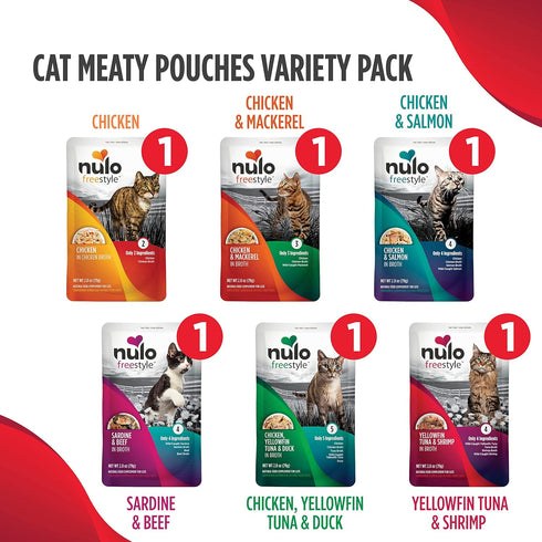 Nulo Freestyle Cat & Kitten Wet Cat Food Pouch, Premium All Natural Grain-Free Soft Cat Food Topper with Amino Acids for Heart Health and High Ani...
