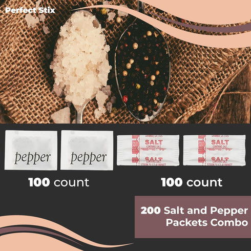 Perfect Stix - Salt and Pepper Packets-200 Salt and Pepper Packets Combo -100 of Each (200 Total Packets)...