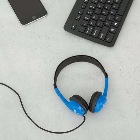 Egghead Heavy-Duty Kids' Stereo Headphones with Padded Ear Cups and 4' Cord, Adjustable Tangle-Free Stereo School Headphones, Blue...