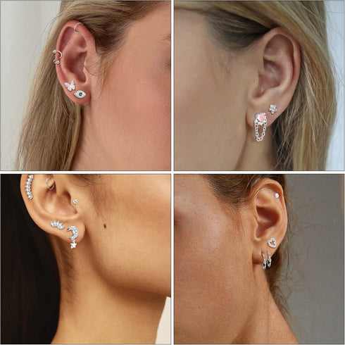 FUNRUN JEWELRY 16G Cartilage Earrings Stud for Women Men Stainless Steel Stud Earrings Hypollergenic CZ Butterfly Heart Helix Tragus Piercing Jewe...