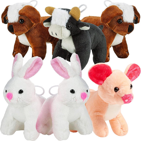 Bedwina Plush Stuffed Animals - Farm Animal Toys - (Pack of 12 Bulk) 5 Inch Soft Cuddly Plushed Cow, Pig, Bunny Rabbit, Dog, Party Favors, Gifts, ...