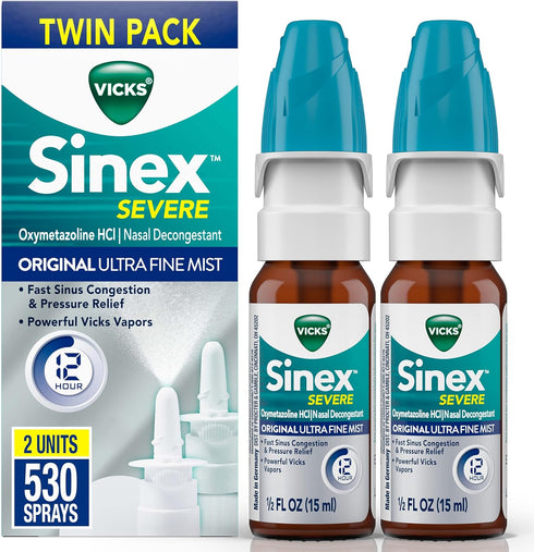 Vicks Sinex SEVERE Nasal Spray, Original Ultra Fine Mist, Decongestant Medicine, Relief from Stuffy Nose due to Cold or Allergy, & Nasal Congestio...
