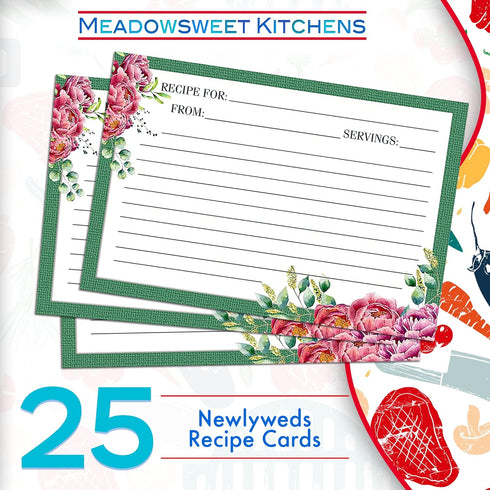 Meadowsweet Kitchens Recipe Card Set - 25 Recipe Cards 4 x 6 Inch, Perfect Size for a Recipe Card Box for Wedding, Bridal Shower Recipe Cards, Mak...