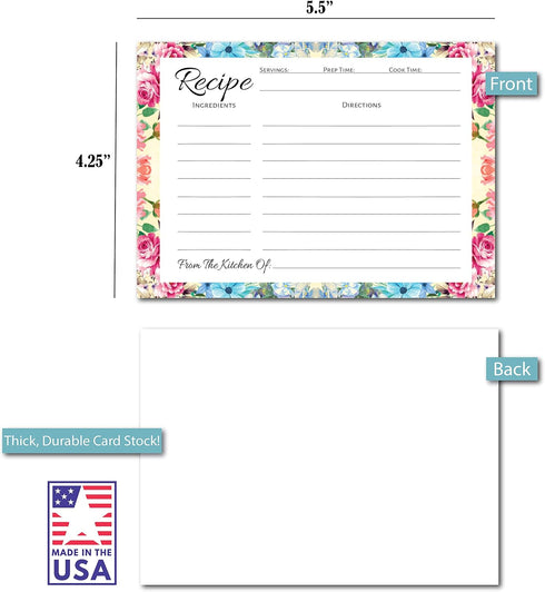 Recipe Box with Cards (50 Count Floral Recipe Cards), Recipe Card Box, Recipe Tin, Recipe Boxes, Recipe Cards 4x6 Inches, 4x6 Recipe Cards, Metal ...