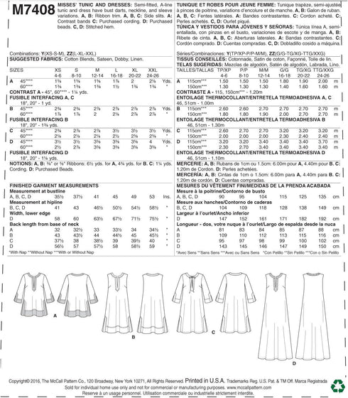 McCall's Patterns Misses Tunic and Dress 17.00x0.5x0.070 cm...