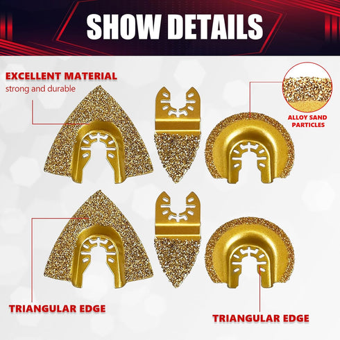 6PCS Oscillating Tool Blades, Universal Mixed Carbide Oscillating Tool Blades Set, Fit for Grout Removal, Compatible with Most Oscillating Power T...