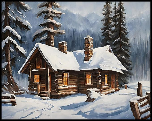 Posterizer 1 pcs-old farm house in snowy winter nature-in oil painting style-5-Landscape & Nature Art-Living Room Bedroom Decor- unframed wall art...