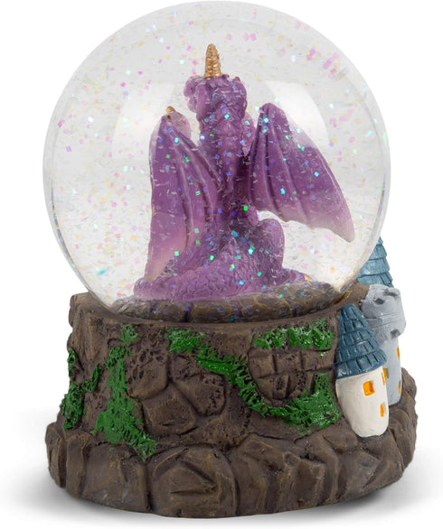 Elanze Designs Purple Dragon with Orb on Castle Tabletop Figurine Decoration 100MM Sturdy Glitter Water Musical Snow Globe Plays Tune Fantasie Imp...