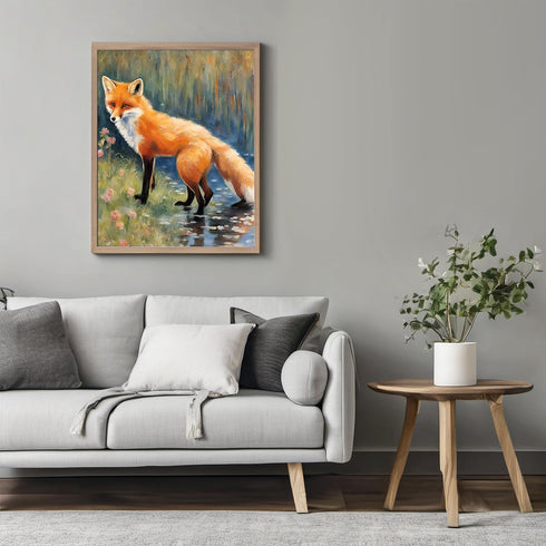 Posterizer 1 pcs- Red fox on a river next to wild flowers-Art for Animal Lovers-Floral Botanical Art- Gift for Men Women Entrepreneur Teens-Decor ...