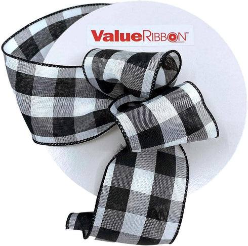 Value Ribbon Cambridge 2.5" X 50 YD Wired Buffalo Gingham Ribbon for Gift Wrapping, Black and White Plaid Ribbons for Crafts, Party Decorations an...