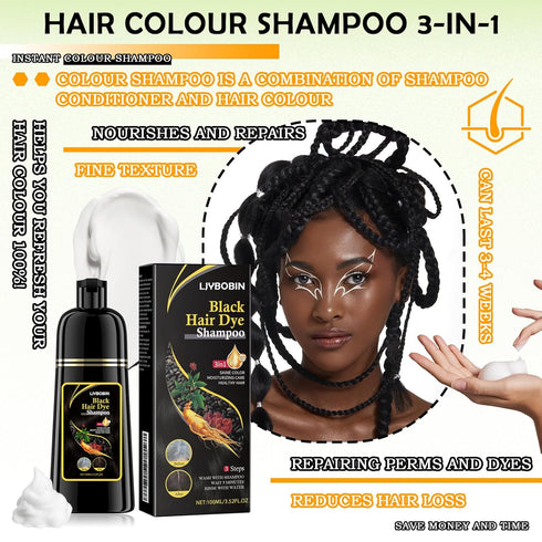 Black Hair Dye Shampoo, 3 in 1 Hair Shampoo,Easy to Use,Long Lasting...