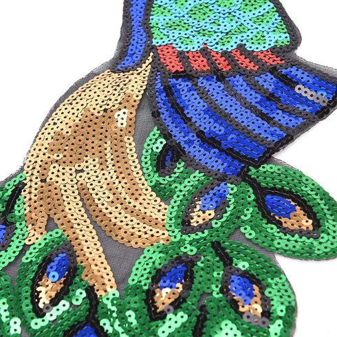2 Pack Colorful Sequins Peacock Patch Iron On/Sew on Embroidered Applique Patch Craft Fashion Accessories for DIY Clothes...