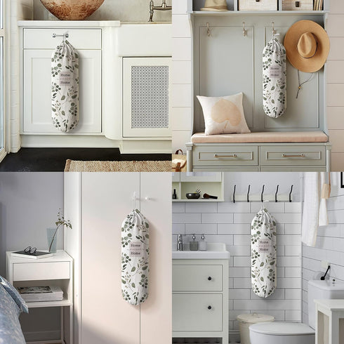 Hglian Grocery Bag Storage Dispenser,Eucalyptus Leaves Plastic Bag Holder,Garbage Shopping Trash Bags Carrier Organizer,Farmhouse Sweet Home Kitch...