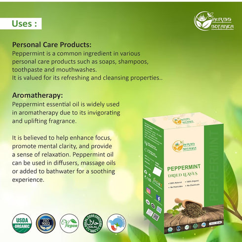 Herbs Botanica Dried Peppermint Leaves Fresh Mint Raw Aromatic Herbal Tea, Culinary Delight, and Natural Digestive Aid - Gluten Free, Non GMO, Res...