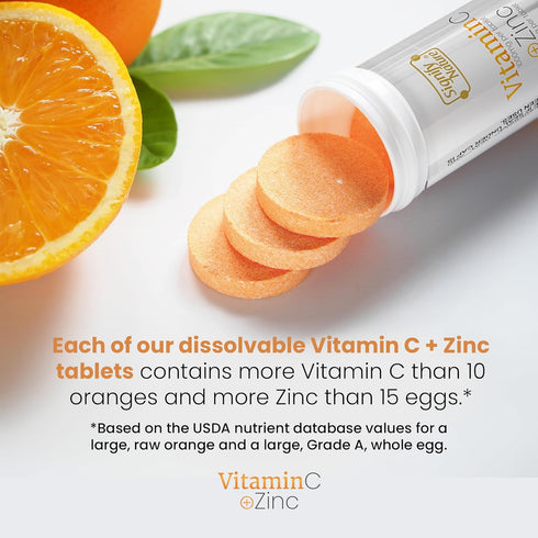 Vitamin C 1000mg Effervescent Tablets - Potent Immune Support VIT C with Zinc Supplement - Sugar-Free & Vegan Formula | Dissolvable Vitamin C Tabl...
