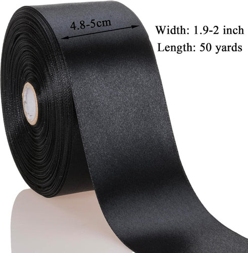 YASEO 2 Inch Black Solid Satin Ribbon, 50 Yards Craft Fabric Ribbon for Gift Wrapping Floral Bouquets Wedding Party Decoration...