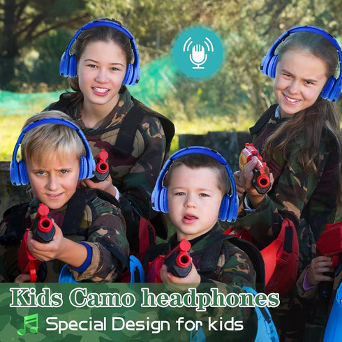 Toddler Headphones Wireless,Kids camo Bluetooth Headphones, 15 Hours Play time, 93db Foldable with Built-in Mic for Cell Phones TV Tablet Network ...