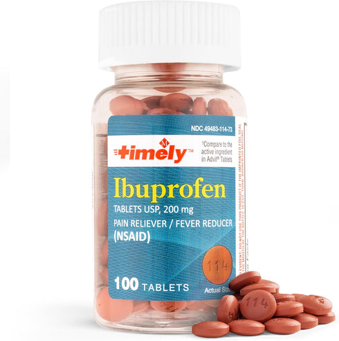 Timely Ibuprofen 200mg 100 Tablets - Compared to Advil Tablets - Pain Relief Tablets and Fever Reducer - for Headache Relief, Menstrual Pain, Toot...