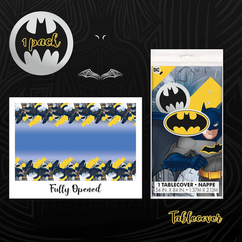 Unique Batman Party Bundle for 8 - Luncheon & Beverage Napkins, Dinner Plates, Table Cover - Superhero Birthday Party Officially Licensed Decorati...