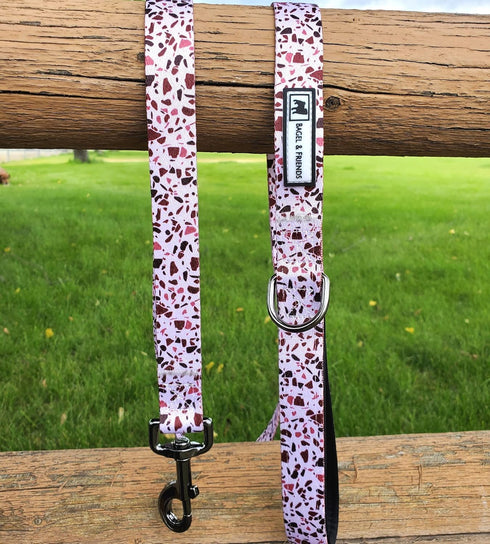 Bagel & Friends Matching Dog Collar & Leash Set XSmall, Small, Medium, Large for boy, Male, Female, Girl Dogs and Puppy (Medium, Speckled in Pink)...