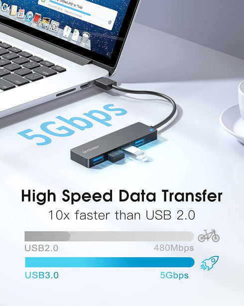 BYEASY USB Hub, 4 Port USB 3.0 Hub, Ultra Slim Portable Data Hub Applicable for iMac Pro, MacBook Air, Mac Mini/Pro, Surface Pro, Notebook PC, Lap...