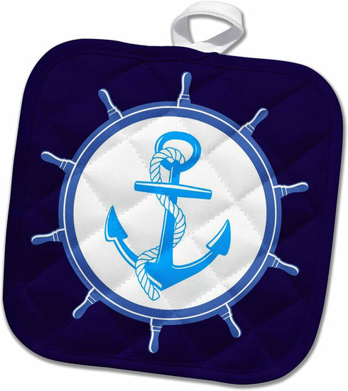 3D Rose Nautical Artwork-Anchor-Décor. White-Blue and Navy. Ocean-Sea Pot Holder, 8 x 8...