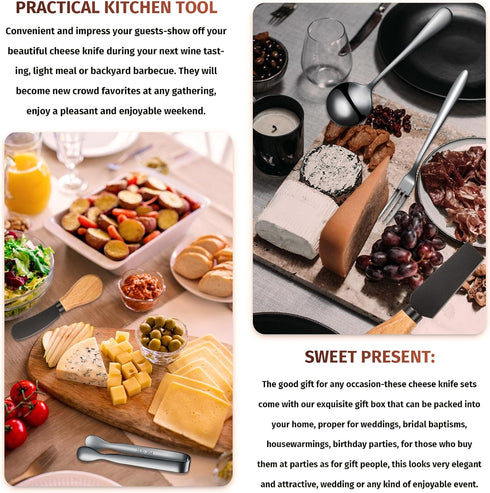 20 Pieces Charcuterie Board Accessories Spreader Knife Set Cheese Butter Spreader Knife Charcuterie Utensils with Wooden Handles Mini Serving Tong...