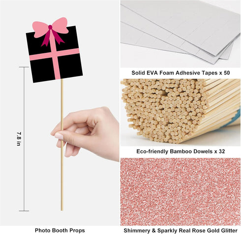 Birthday Photo Booth Props Kit - Happy Birthday Party Favors Supplies Bday Party Decoration Set with Real Glitter Cute Bday Designs for Women - Ea...