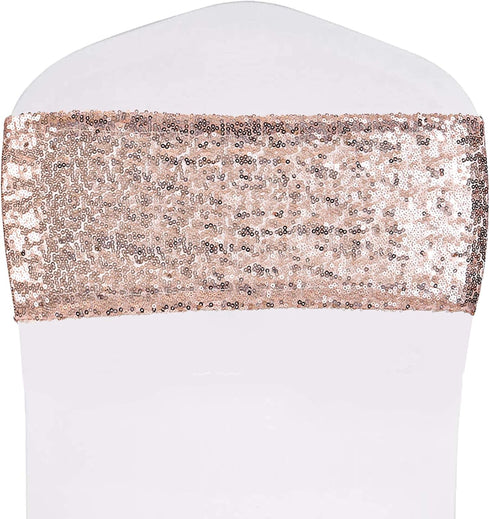 SquarePie Pack of 10 Sequin Chair Sashes Bands Shining Rose Gold Bows for Wedding Banquet Party Decor...