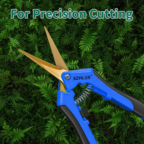 SZHLUX 6.5 Inch Gardening Scissors Hand Pruner Pruning Shears with Titanium Coated Curved Precision Blades 1-Pack...