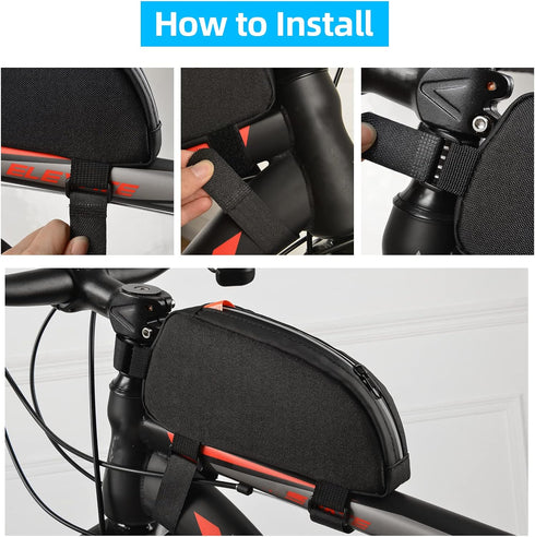 Bike Top Tube Bag Waterproof Bicycle Front Frame Bag Top Tube Bike Pouch for Road Mountain Bicycle Outdoor Cycling Travel Hiking...