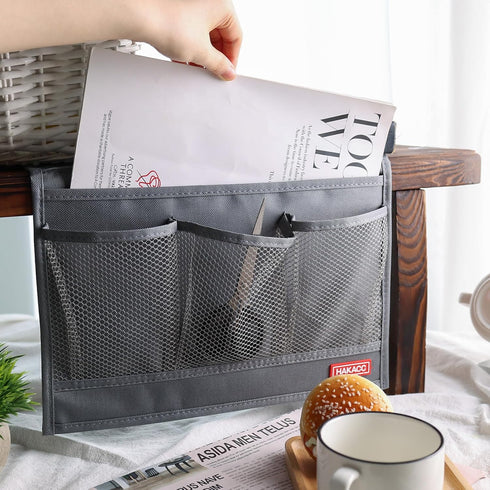 HAKACC Bedside Storage Organizer,Remote Control Holder Armchair Couch Caddy Sofa Armrest Bag for tablet Magazine Phone, Gray...