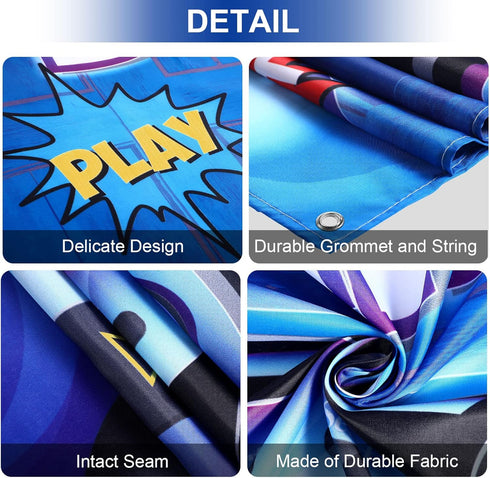 Video Game Birthday Decorations Banner Backdrop Blue Game Birthday Party Decorations Level up Gaming Theme Party Backdrop Photo Props for Gamer Ki...