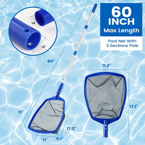 Pool Skimmer Net - 5 Foot Pool Net with 5 Connecting Aluminum Pole Sections...