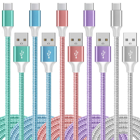 USB C Cable, 5Pack?3/3/6/6/10FT? Nylon Braided 3A Fast Charging Cord for Samsung Galaxy Samsung Galaxy S22 S21 S20 A20 A50 S10 LG Xiaomi Motorola....
