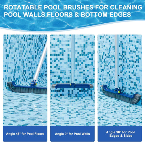 Pool Brush with Rotatable Handle,17.5" Pool Brush Head for Inground Pools, Above-Ground & Vinyl Pools, Heavy-duty Pool Brushes for Cleaning Pool W...